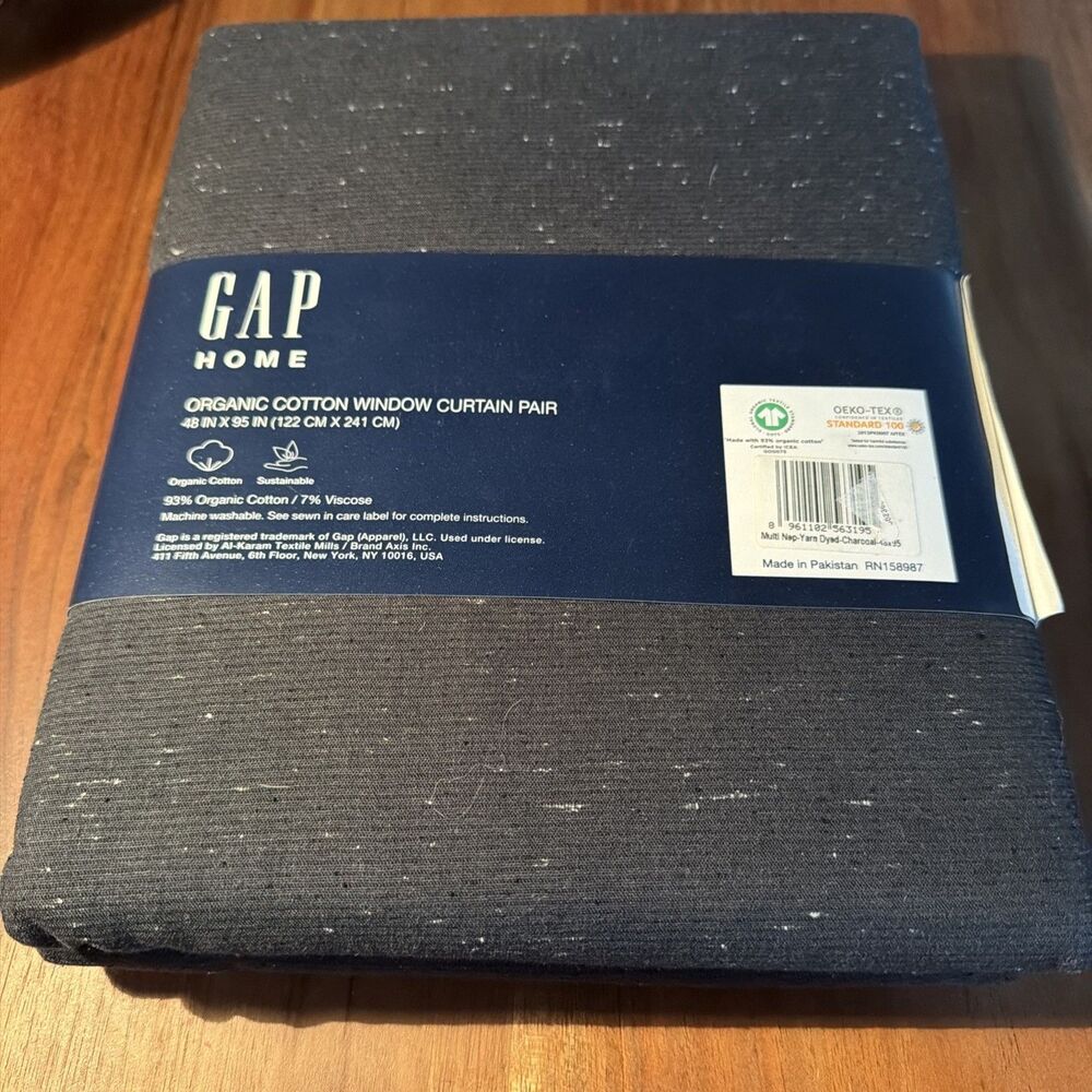 Gap Home Organic Cotton Window Curtain Pair, 48in x 95in Multi Nap-Yarn Charcoal